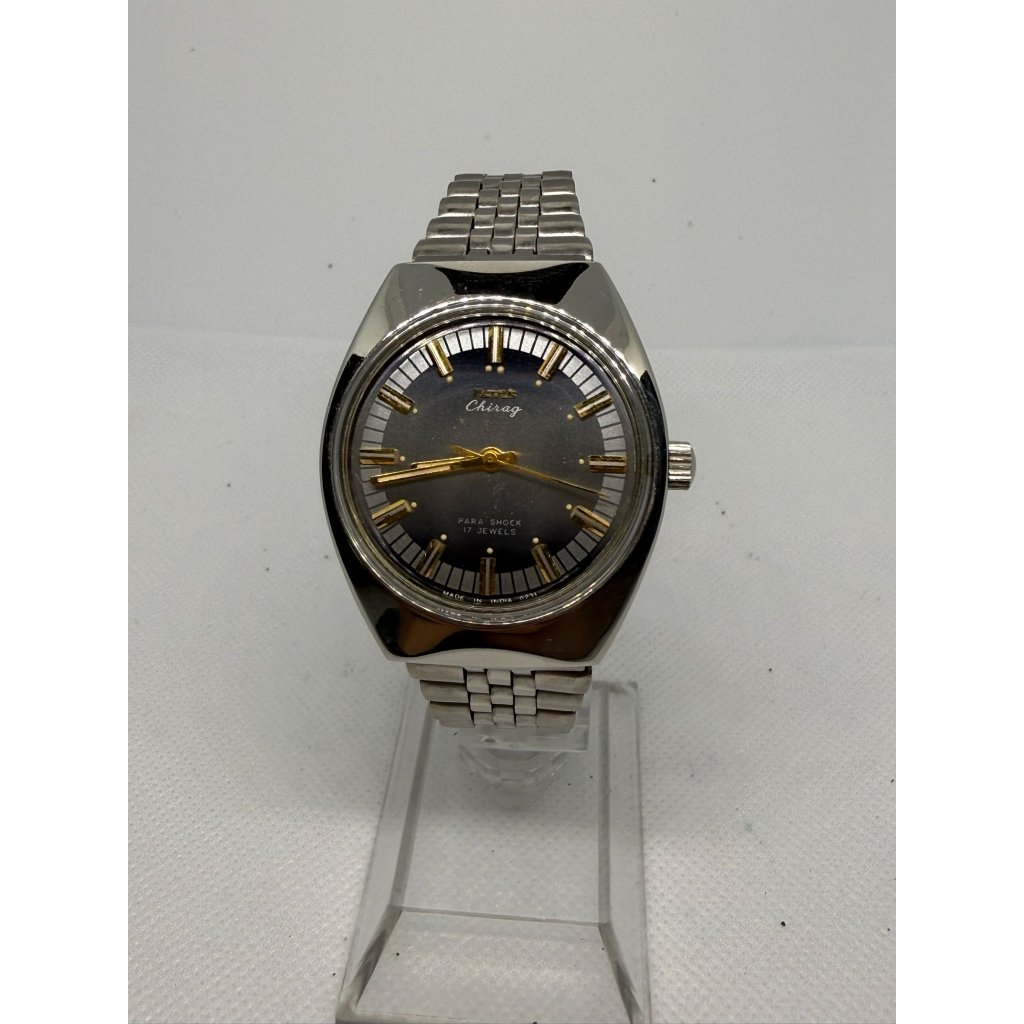 Vintage Hmt Automatic Watch Mens Stainless Steel Bracelet Black Dial Analog